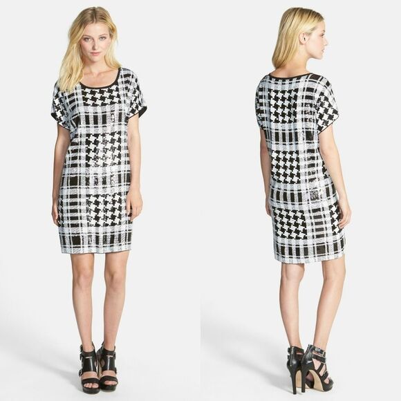 New! MICHAEL KORS Women's Sequin Black White Houndstooth Sequin Party Dress Sm - Picture 5 of 8